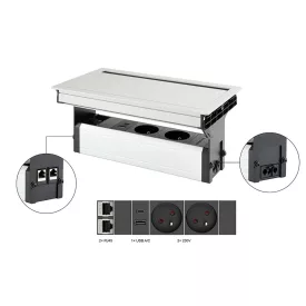   VersaFlap Mono 2.0, 2x 230V, 2x RJ45, 1x USB A/C, eloxált alumínium