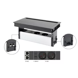   VersaFlap Mono 2.0, 2x 230V, 2x RJ45, 1x USB A/C,  fekete matt