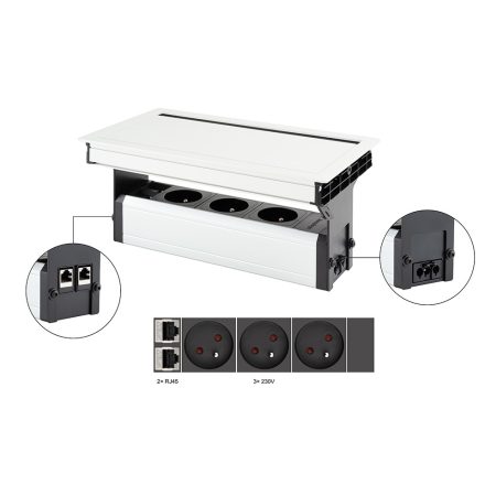 VersaFlap Mono 2.0, 3x 230V, 2x RJ45, fehér matt
