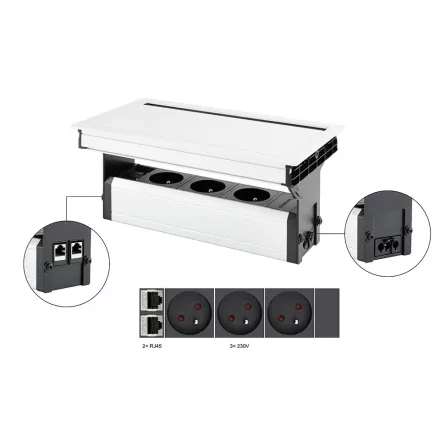 VersaFlap Mono 2.0, 3x 230V, 2x RJ45, fehér matt