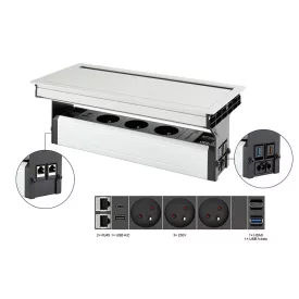   VersaFlap Mono 2.0, 3x 230V, 2xRJ45, 1x HDMI, 1xUSB A/C, 1xUSB data, elox alum.