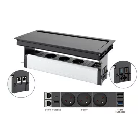   VersaFlap Mono 2.0, 3x 230V, 2x RJ45, 1xHDMI, 1xUSB A/C, 1xUSB data, fekete matt