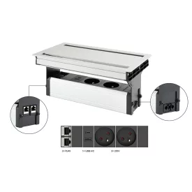   VersaFlap dual 2.0, 2x 230V, 2x RJ45, 1x USB A/C, eloxált alumínium