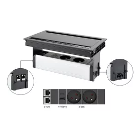   VersaFlap dual 2.0, 2x 230V, 2x RJ45, 1x USB A/C,  fekete matt