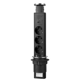   StrongPower elektromos kihúzható aljzat 3x 230V Schuco, USB A+C, fekete