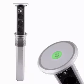 Konnektor Liftbox automata felhúzható 3-as + 2 USB, alu