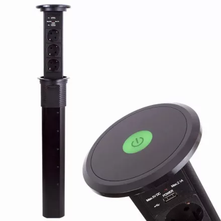 Konnektor Liftbox automata felhúzható 3-as + 2 USB, fekete