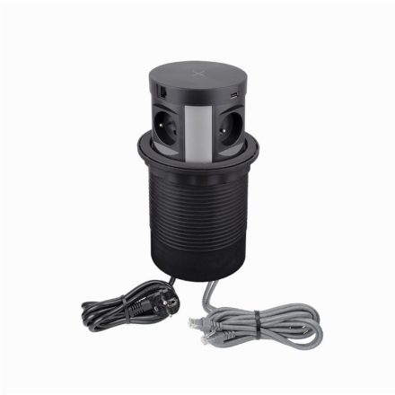 Konnektor Multibox 4-es + 2 USB + 2 RJ45 + induktív töltő, fekete