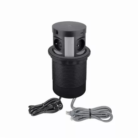 Konnektor Multibox 4-es + 2 USB + 2 RJ45 + induktív töltő, fekete