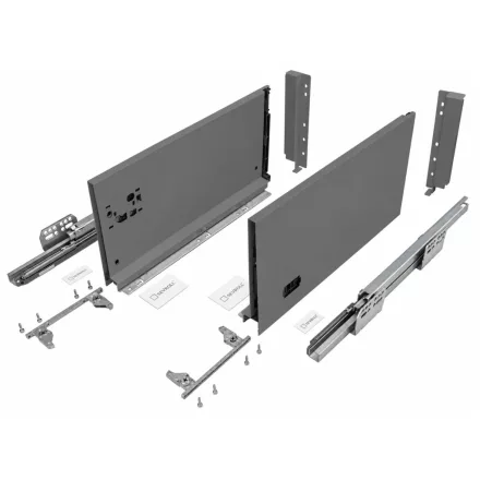 SEVROLL 223537-18 V-BOX 18 3D SLIM csillapított fiókrendszer H-210 L-400mm, grafit, 18mm-es bútorlaphoz