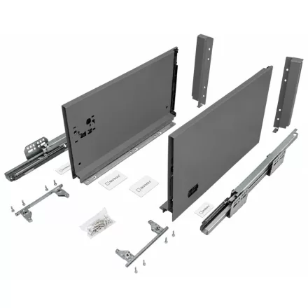 SEVROLL 223545-18 V-BOX 18 3D SLIM csillapított fiókrendszer H-238 L-350mm, grafit, 18mm-es bútorlaphoz
