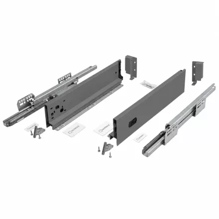 SEVROLL 223506-18 V-BOX 18 3D SLIM csillapított fiókrendszer H-95 L-250mm, grafit, 18mm-es bútorlaphoz