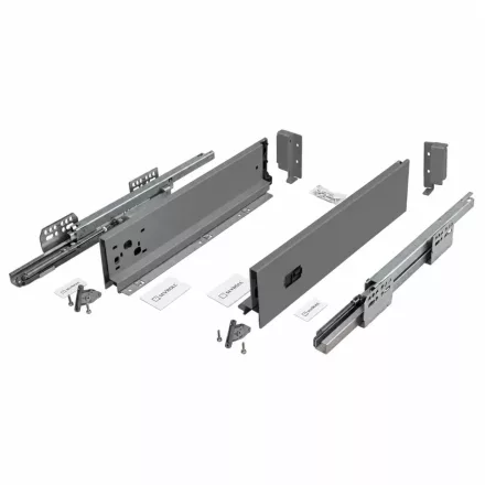 SEVROLL 223515-18 V-BOX 18 3D SLIM csillapított fiókrendszer H-127 L-250mm, grafit, 18mm-es bútorlaphoz