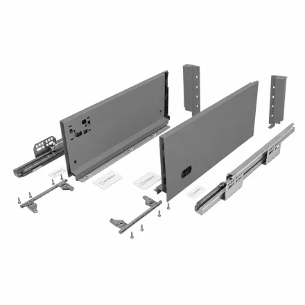 SEVROLL 223525-18 V-BOX 18 3D SLIM csillapított fiókrendszer H-178 L-270mm, grafit, 18mm-es bútorlaphoz
